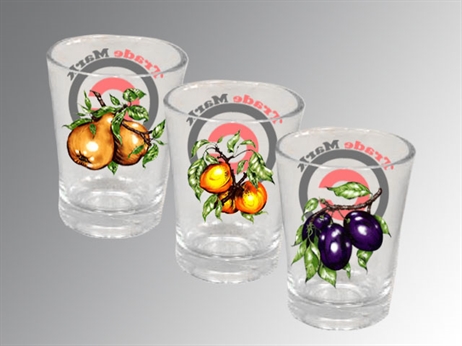 Kép Stampedlis pohár 50 ml gyümölcs dekorral, logó 2 színnel 90 db